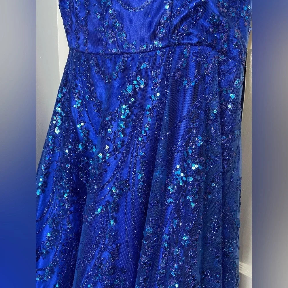 SAY YES TO THE PROM Stunning One-Shoulder Blue Sequin Gown - Picture 2 of 10